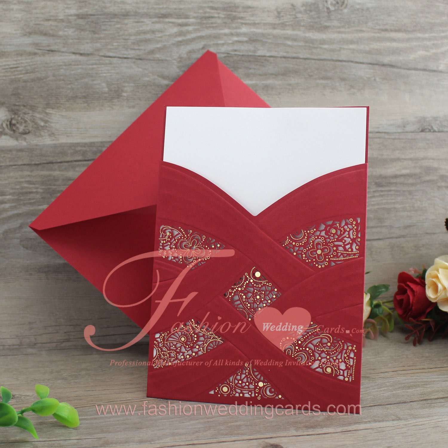Cheap White Laser Cut Elegant Pocket Invitations